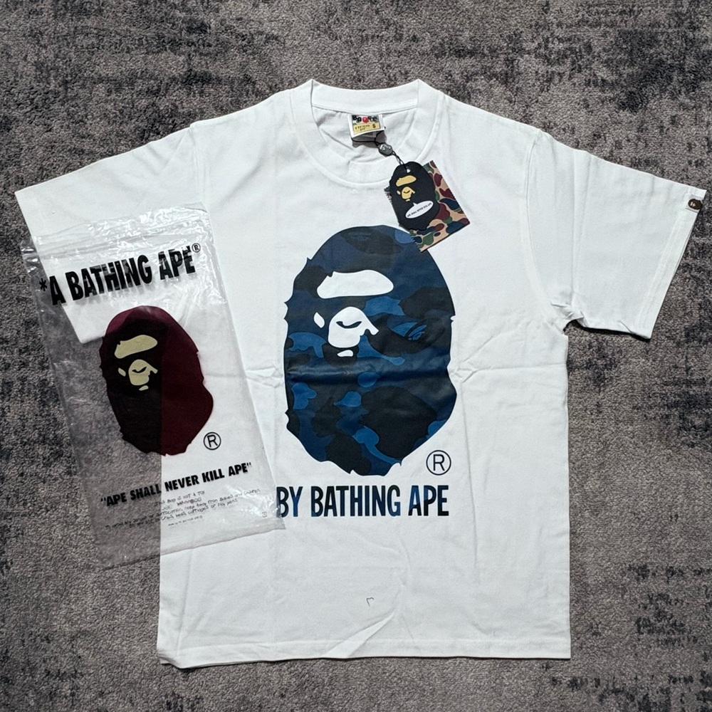 Bape White and Blue Graphic Tee